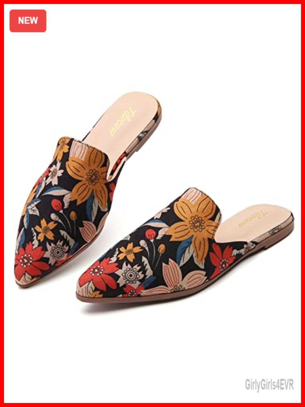 Tilocow Women Pointed Toe Mules Slip On Backless Flats